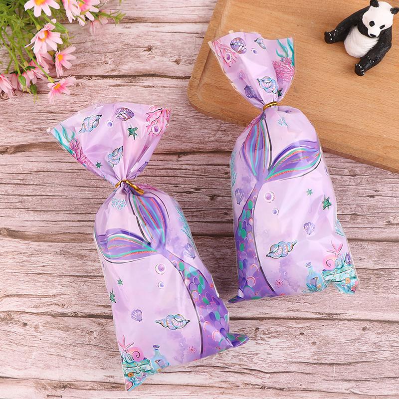 50Pcs Mermaid Party Candy Bags Biscuit Packing Bag Mermaid Birthday Gift Bag