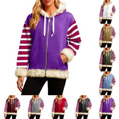 Женская Удобная Свободная Модная Повседневная Толстовка-Куртка с Длинным Рукавом, Карманами и Капюшоном с Полосатым Принтом