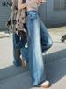 Джинсы широкого покроя с синей отделкой из камня для женщин — в стиле ретро-американской моды, с заниженной талией, свободного кроя, драпированные, с потрескавшимися краями, длиной до пола, на весну