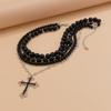 Dark Style Acrylic Beaded Necklace with Cross Pendant - All-Match European and American Fashion for Women