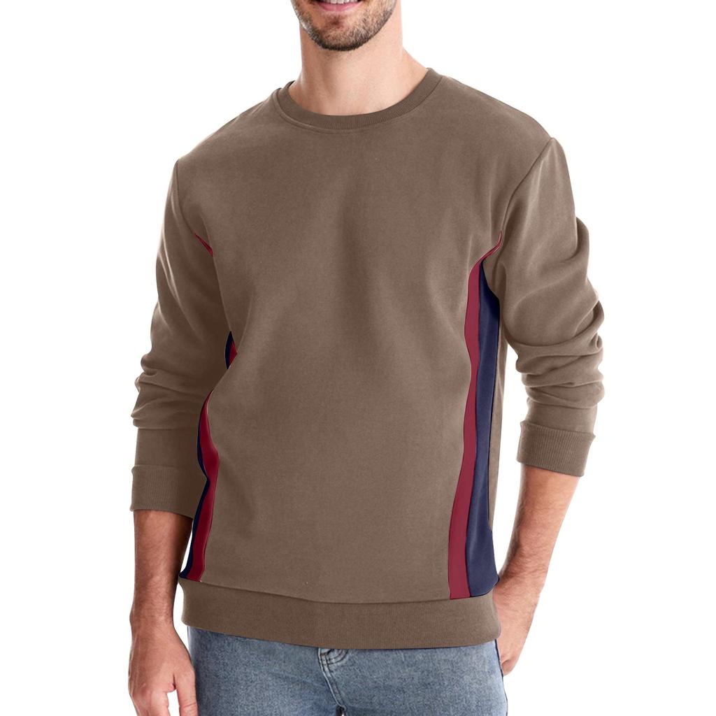 Men's Autumn Long Sleeve Solid Color Sweater Men's Loose Color Block Round Neck Casual Sweater