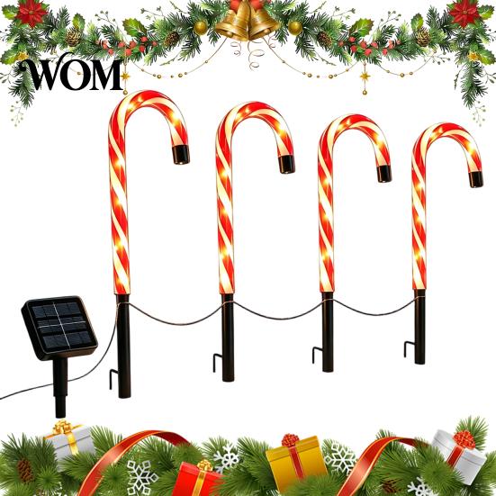 Pathway Lighting for Garden 4Pcs Solar Candy Cane Lights, Christmas Outdoor Stake Waterproof Decorative Stakes Lights Yard Lawn Patio Holiday