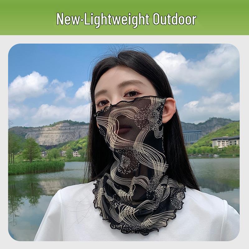 Женская летняя маска для лица: Высокоэластичный шелковый шарф, защита всего лица и шеи, ледяной шелковый бафф для езды на велосипеде с креплением за уши.
