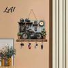 Rustic RV Decor for Entryway Wooden Key Holder Rack Vintage Camping Pattern Rack with 4 Hooks Creative Hanger Entrance 2D Farmhouse Wall Mount