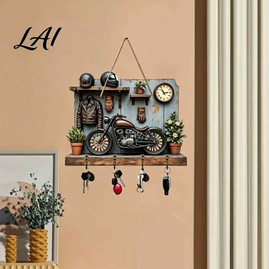 Rustic RV Decor for Entryway Wooden Key Holder Rack Vintage Camping Pattern Rack with 4 Hooks Creative Hanger Entrance 2D Farmhouse Wall Mount
