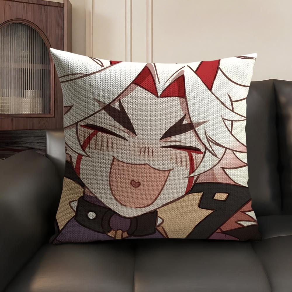 Arataki Itto Cute Genshin Impact Cushion Cover Natural Linen Organic Fabric DoubleSided Printing Sofa Home Decor Pillow Case
