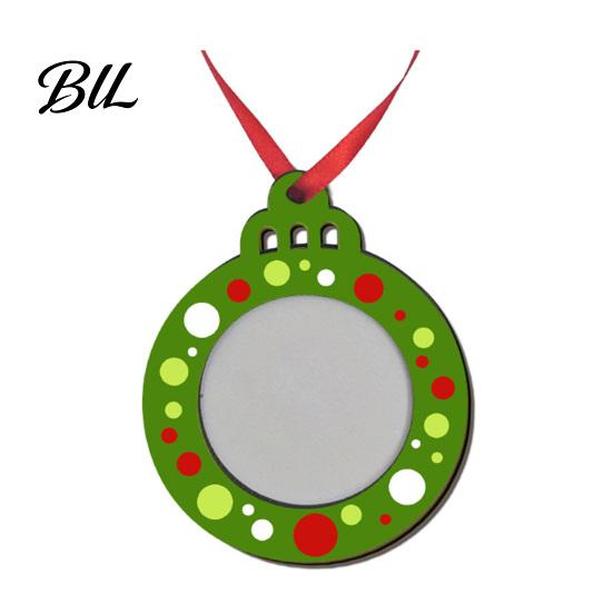 Rustic Solid Wood Keepsake Christmas Pictures Frame Hanging Ornaments, Wooden Red Green White Dots Photo Pendants, Holiday Gift for Family Mini