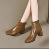 2024 новые осенние мягкие кожаные короткие сапоги женские мягкие кожаные туфли на среднем каблуке кожаные туфли весна-осень бархат квадратный нос высокий каблук