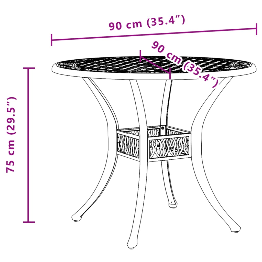 Garden Table White Ø90x75 cm Cast Aluminum