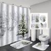 4pcs Christmas Tree Shower Curtain Set Waterproof Shower Curtain With 12 Hooks Bathroom Rug Toilet U-Shape Mat Toilet Lid Cover Pad
