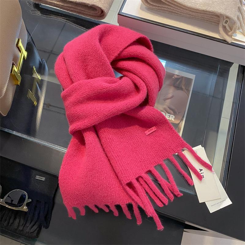 Pure Wool Scarf Women's Winter High End Tassel Warm Short Small Scarf