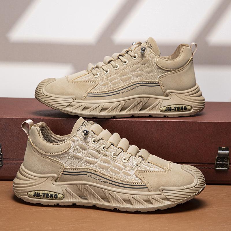 Одинарные хлопковые мужские туфли большого размера повседневные мужские на шнуровке модные с крокодиловым узором на мягкой подошве спортивные туфли