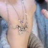 Silver Color  Heart Butterfly Pendant Necklace For Women Double Layer Clavicle Chain  Trendy Party Jewelry Gift