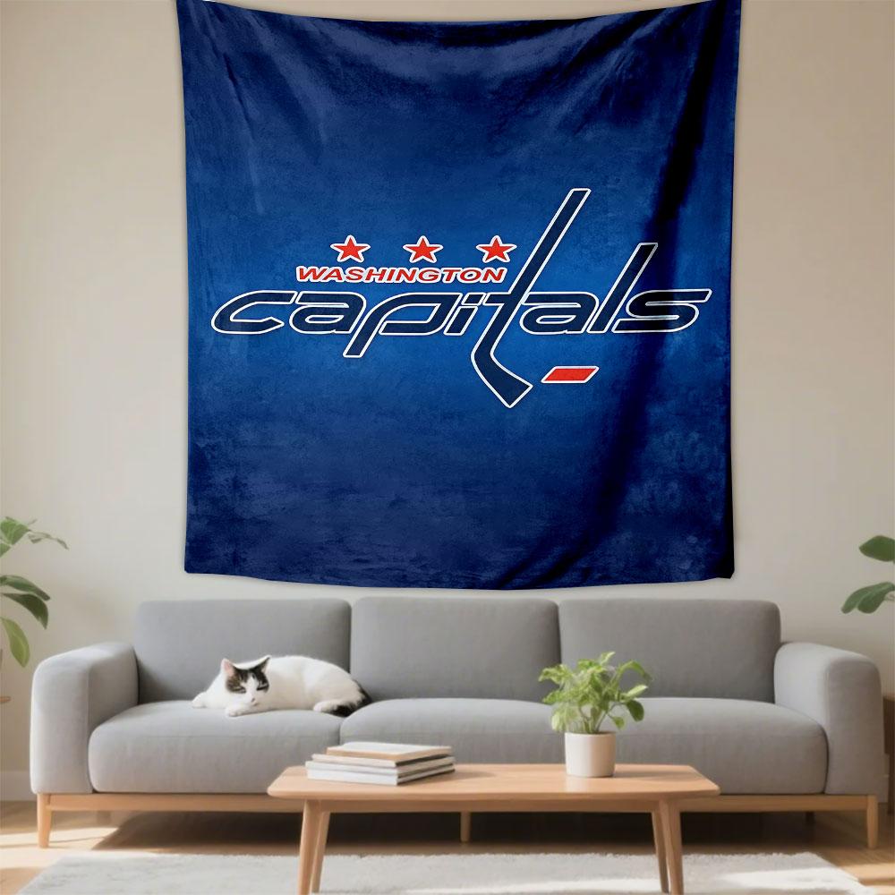 Washington Capitals Logo Design Patterned Tapestry Decorative Wall Hanging, Home Bedroom Living Room Decor