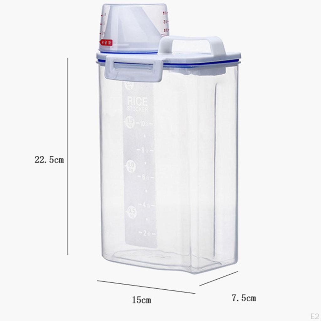 2Pcs Dry Food Airtight Cereal Container with Measuring Cup Lid Space Saving Grain Dispenser for