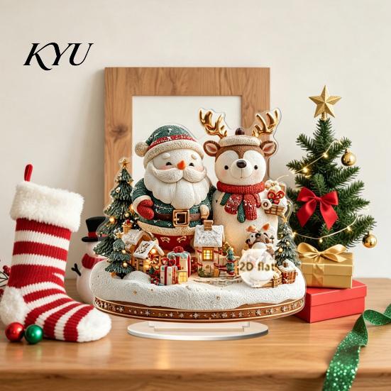 Xmas Town Scene Ornaments Christmas Village Houses Table Decoration, Snow Patterns 2D Acrylic Snowman Ornament, Decorative Centerpieces for