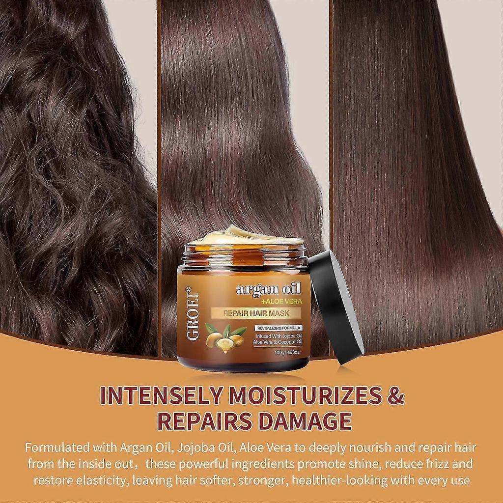 Argan Oil Hair Mask + Silk Bonnet Set, Repair Hair Mask With Jojoba Oil, Aloe Vera Coconut Oil For Dry Damaged Hair Deep Treatments For All Hair Typ