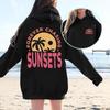 Women's Warm Casual Top Sunset Style Fashionable Printed Hoodie Back Letter Slogan Drawstring Hoodie