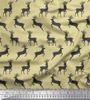 Beige Japan Crepe Satin Fabric Stencil Reindeer Animal Fabric Prints By Metre 42 Inch