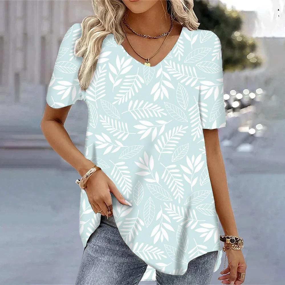 Spring Vintage Women's V Neck Short Sleeve T Shirt For Women Loose Tops 3d Printing Summer Tees Shirts Oversized Female Clothing