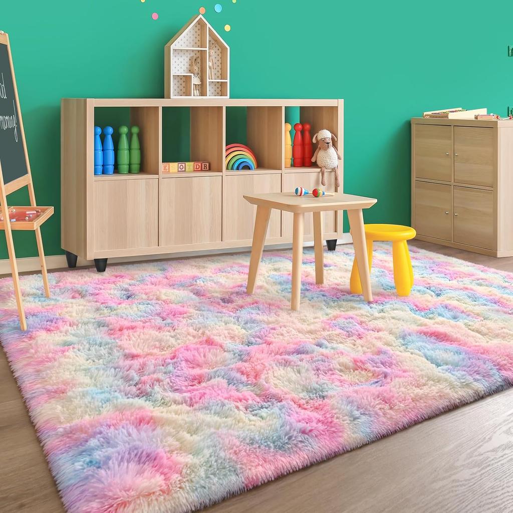 NOAHAS Soft Fluffy Rainbow Rugs for Girls Bedroom Shaggy Kids Playroom Home Decor Mat Colorful Plush Nursery Cute Fuzzy Carpet