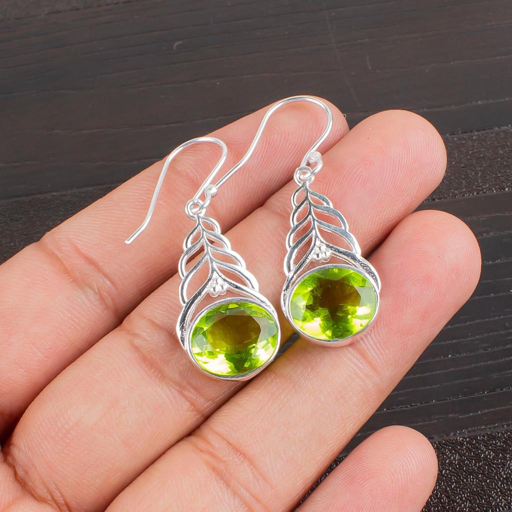 Natural Peridot Gemstone 925 Sterling Silver Jewelry Drop/Dangle Earrings 1.64" CE-1-6