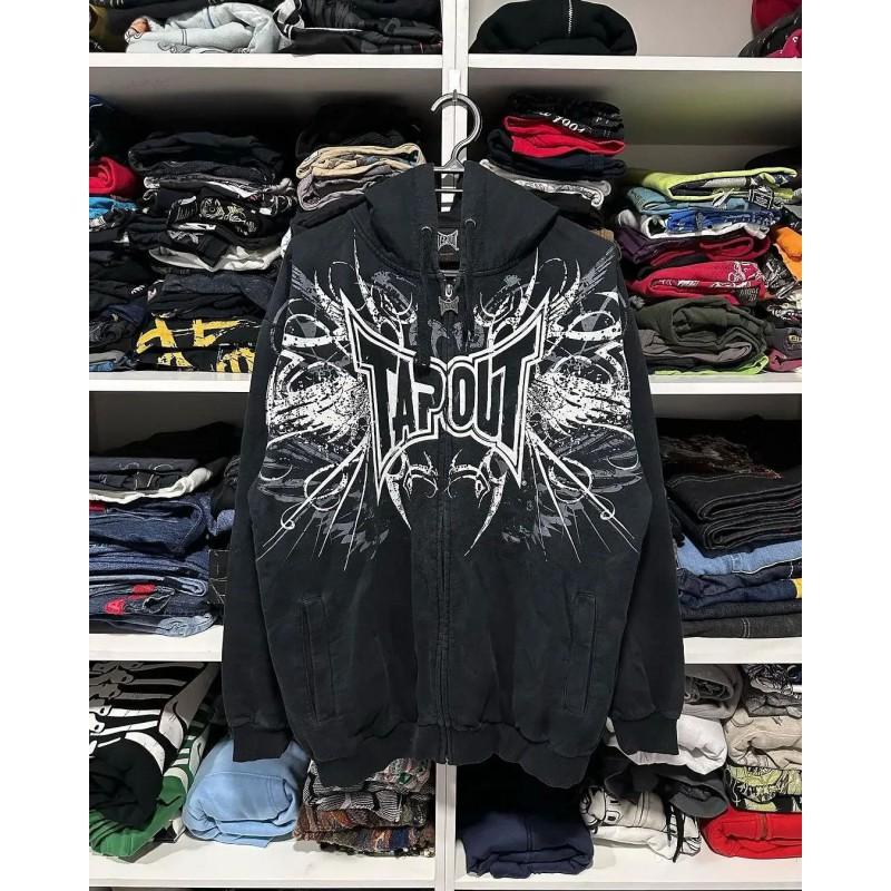 Y2K Skeleton Zip Hoodie 90s Retro Print Up Sweatshirt Men
