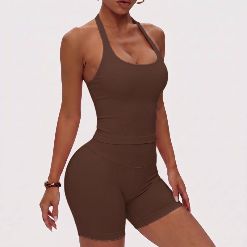 Womens Seamless Yoga Set With Built-in Bra Support High Elasticity Crop Top Leggings Fitness Activewear