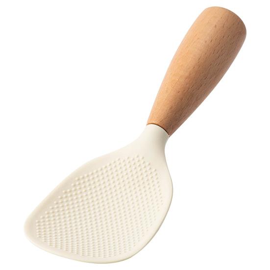 Rice Shovel with Wooden Handle Rice Non-Stick Silicone Scoop for Home