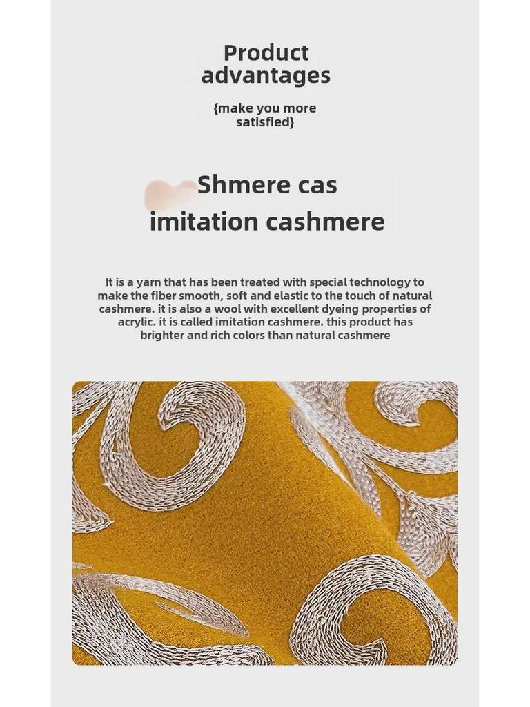 2024 Retro Ethnic Style Embroidered Imitation Cashmere Scarf - Warm & Versatile Fashion for Autumn/Winter