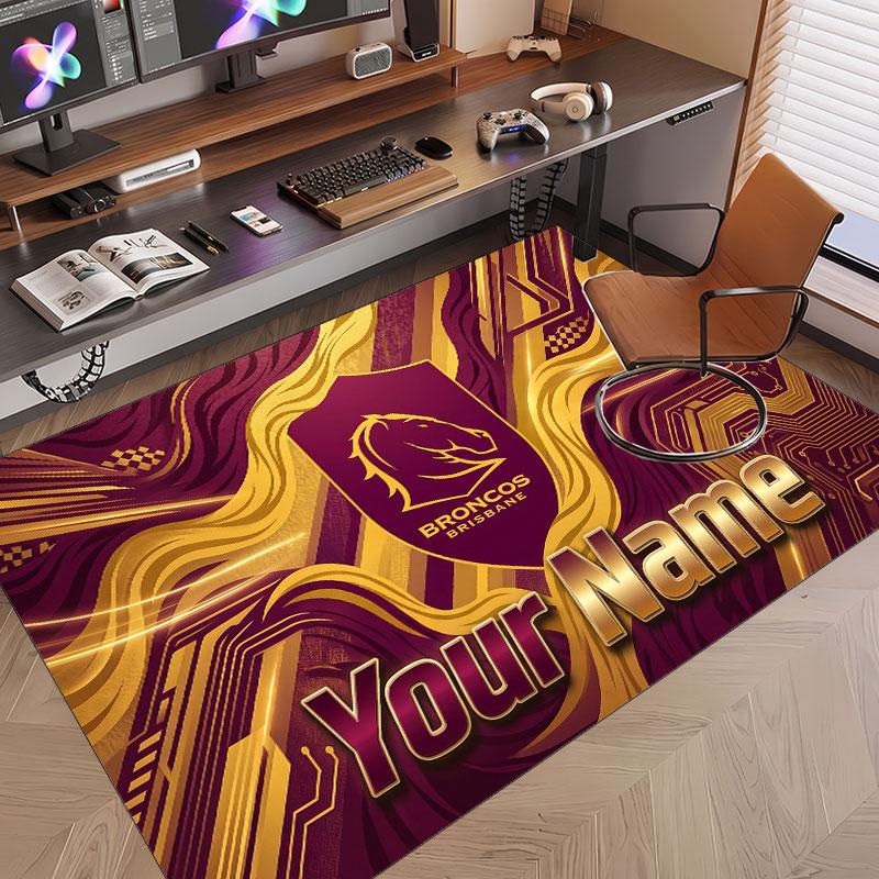 Custom Rug Brisbane Broncos Pattern Print Name Text Soft Non‑Slip Floor Carpet for Home Indoor Decoration