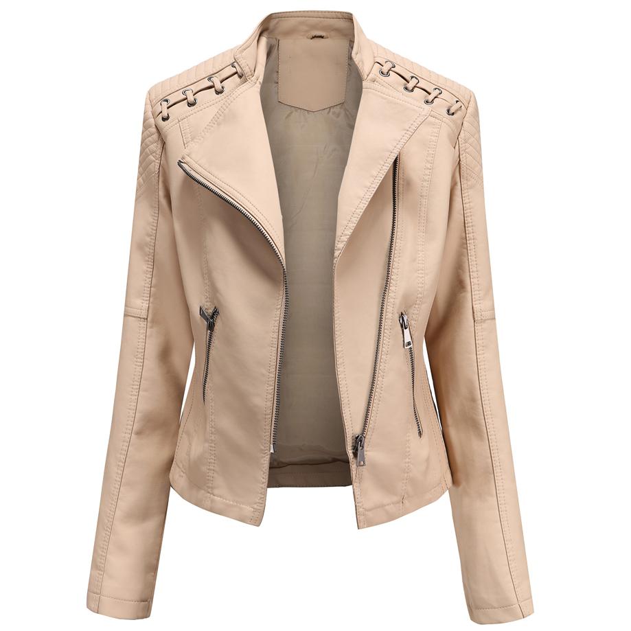 Женская стильная куртка из искусственной кожи Классический PU Moto Biker Fashion Zip Up Повседневное короткое пальто Тонкая верхняя одежда со шнуровкой в стиле ретро S-4XL Plus Size