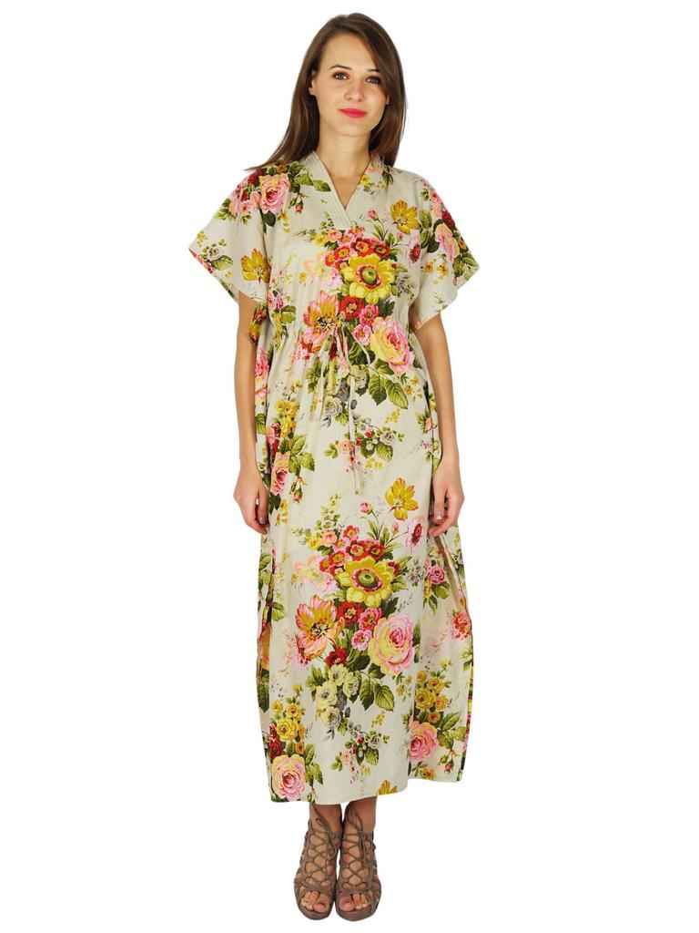 Floral Bohemian Phagun Cotton Caftan Dress Maxi Nightwear Kaftan