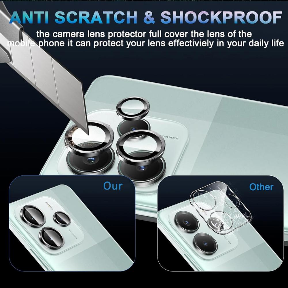 Черное металлическое кольцо + закаленное стекло, прозрачное стекло, защитная пленка для камеры HD для Redmi Note 14 4G 5G Note 13 14 Pro 4G 5G Note 13 14 Pro+ 5G