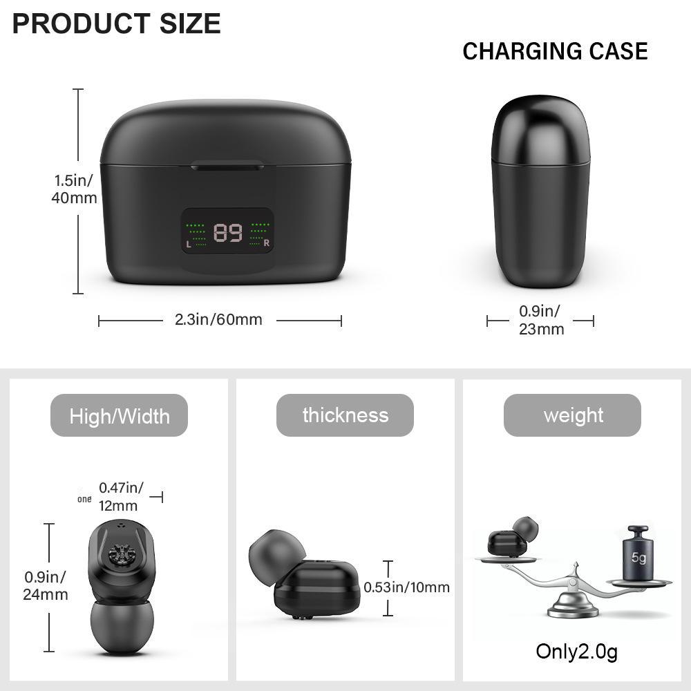 Слуховой аппарат TWS с цифровым дисплеем: Портативный внутриушной усилитель звука для пожилых людей с зарядным чехлом.
