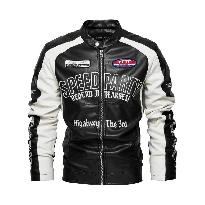 Single-layer racing suit autumn and winter new men's leather jacket with color labeling popular windproof leather jacket men