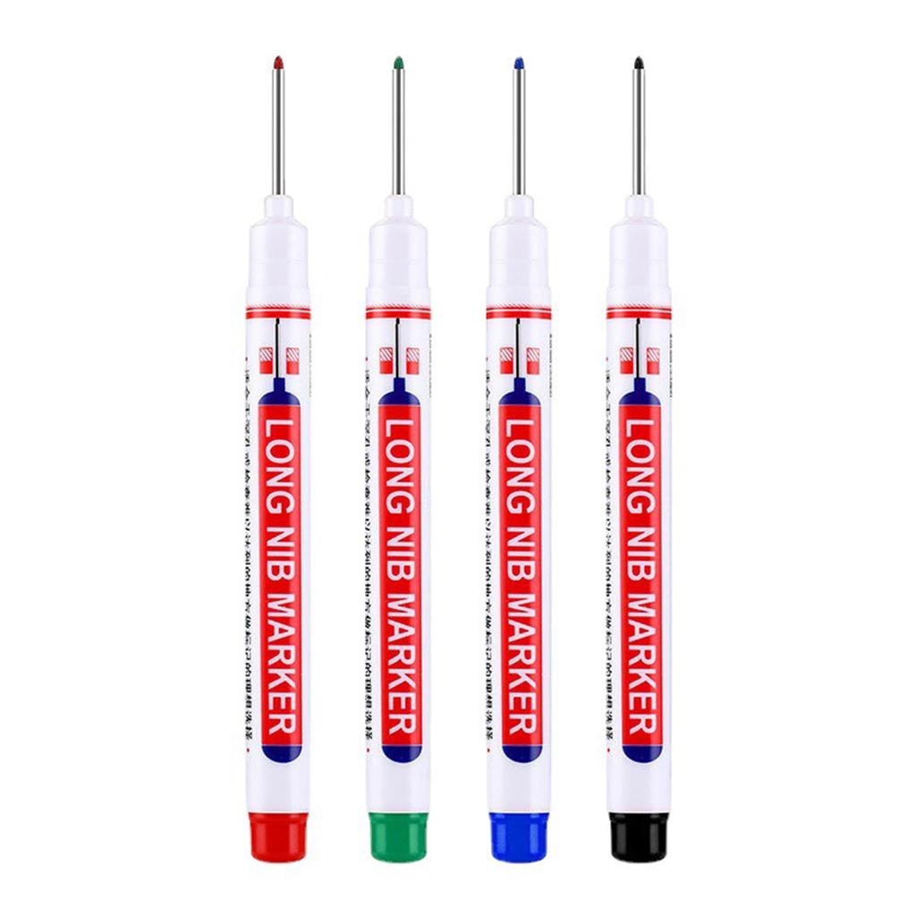 4pcs Long Nose Deep Hole Marker Pen,20mm Deep-Reach Markers Waterproof Drill Hole Long Nib Marker Carpenters Pens For Arts Craft
