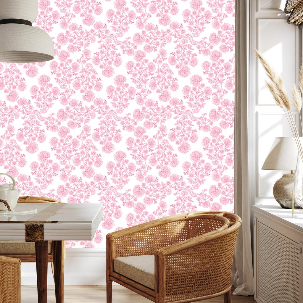 Powder pink flowers wallpaper, powder pink center 50x1000