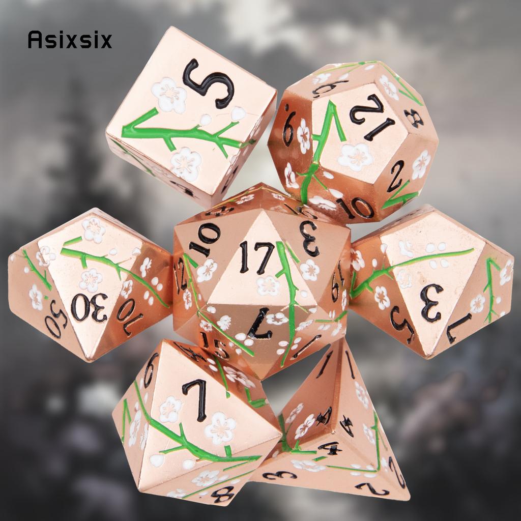 7 шт. Металлические кубики с медными цветами, Набор многогранных кубиков из цельного металла, Подходит для ролевых RPG, настольных игр, карточных игр