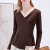 Bottom Shirt Women's New Women's Clothing Temperament Slim-fitting Long-sleeved Irregular Design Niche Top