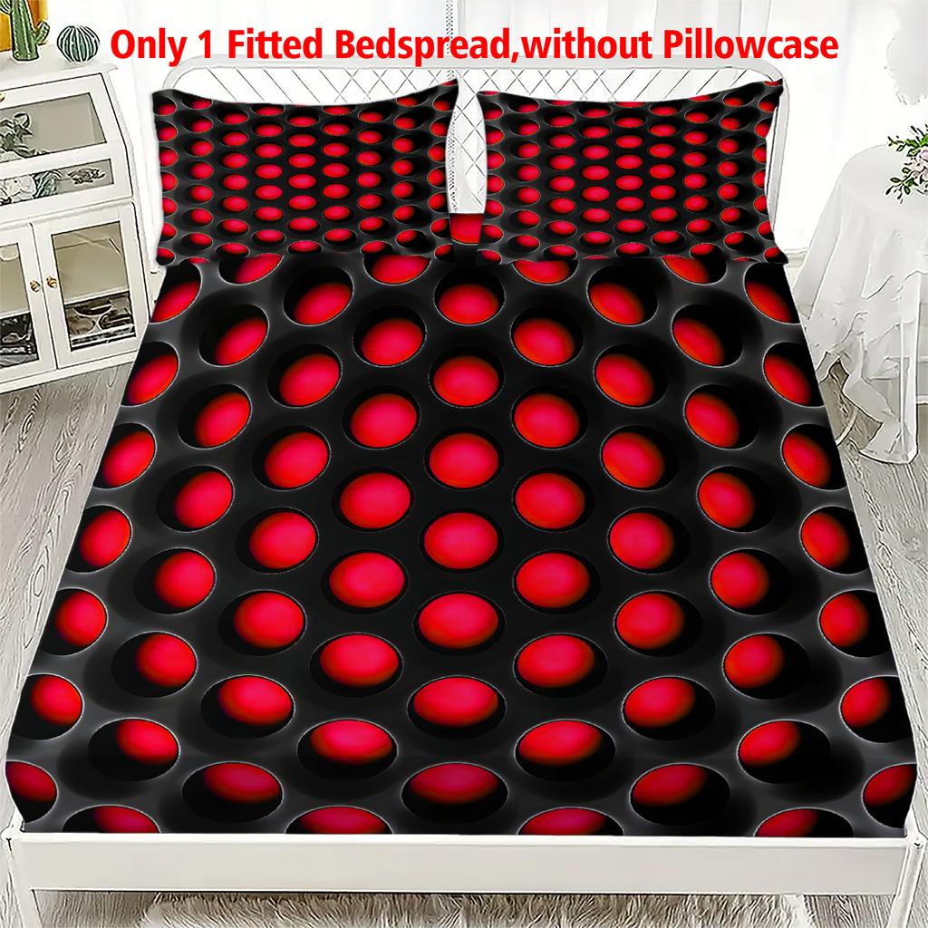 3PCS Red Black Fitted Sheet Set, 100% Polyester Soft Machine Washable, Geometric Oval Modern Energy Print for Teen Adult Room