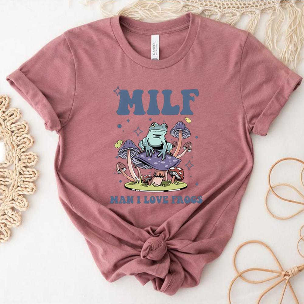 Unisex Retro Frog TShirt Funny Froggy Shirts Frog Lover Shirt MILF Unisex I Love Frogs Graphic Shirt Summer Trendy Casual Tops