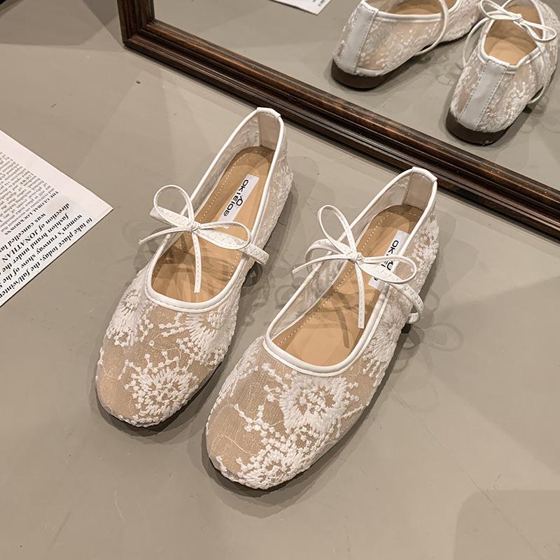 Французские белые сетчатые туфли на плоской подошве женские, новинка 2025 года, весна-лето, сказочный ветер с юбкой, нежный ветер, туфли Мэри Джейн