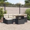 7-Piece Garden Sofa Set with Pillows Black Poly Rattan 3358091