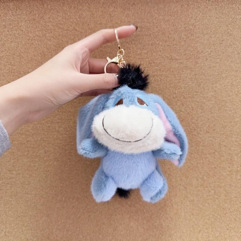 Short Plush Pooh Piglet Keychain With Silver Chain For Kids Backpack Accessories
