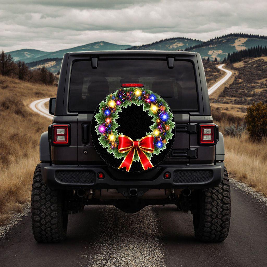 Christmas Wreath Tire Cover Durable Jeep SUV RV Spare Wheel Protector Festive Holiday Cover