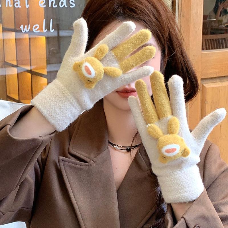 Творческие забавные вязаные перчатки Big Goose женские зимние теплые на флисовой подкладке утолщенные холодостойкие студенческие варежки для верховой езды