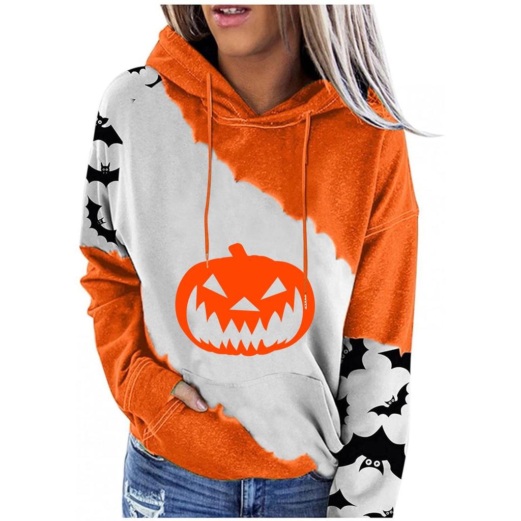 Women's Casual Fashion Halloween Print Long Sleeve Pullover Hooded Top