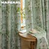 1PC NAPEARL Nordic Countryside Style Green Printed Curtains with Full Blackout Curtains for Bedroom Living Room Balcony Window for Home Decor