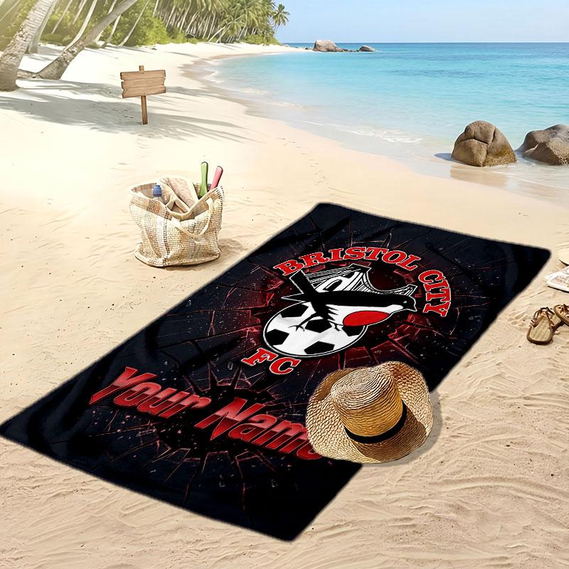 Bristol City Personalized Printed Beach Towel Soccer Logo Support Custom Name Text Absorbent Towel For Sport Travel Special Gift